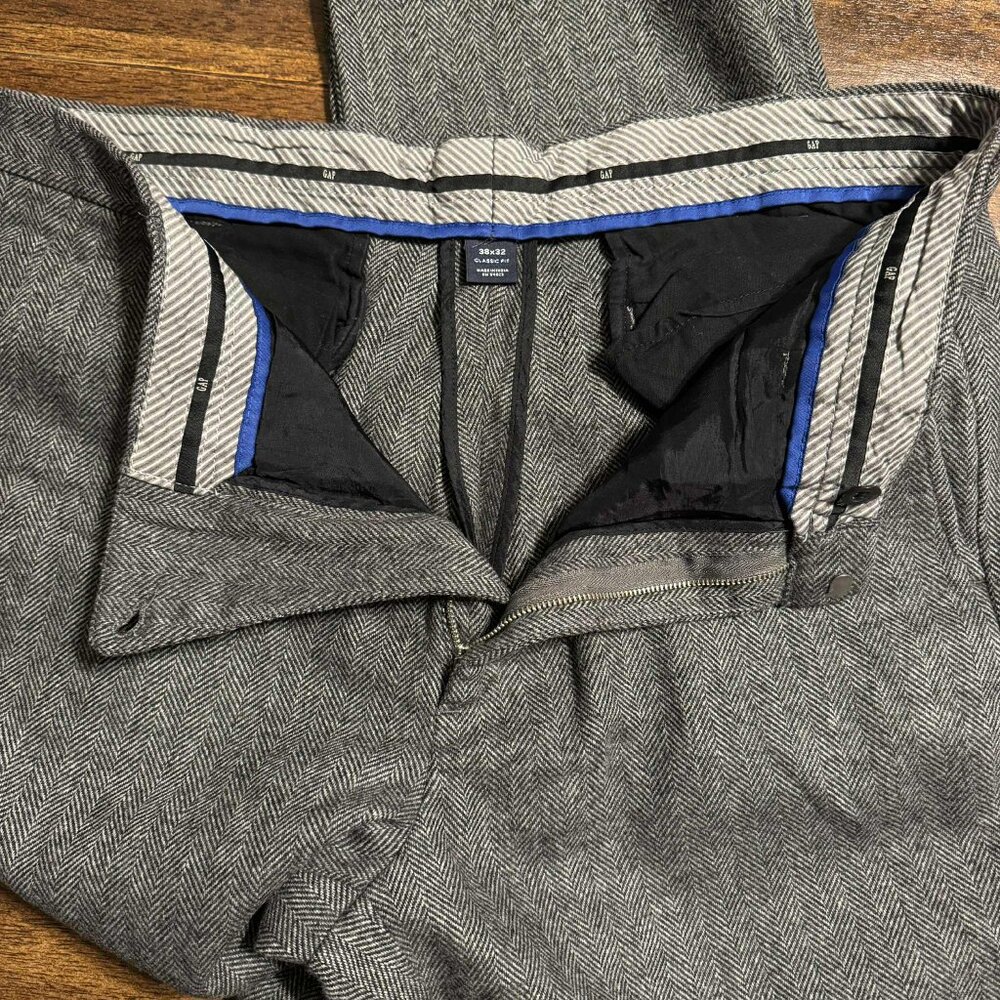 VTG Gap Wool Herringbone dress pants slacks Mens 38X32 Classic Fit Gray - Picture 11 of 11